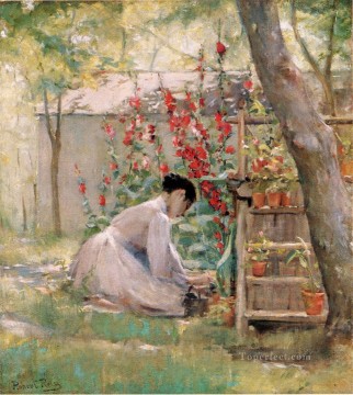  Reid Art Painting - Tending the Garden lady Robert Reid